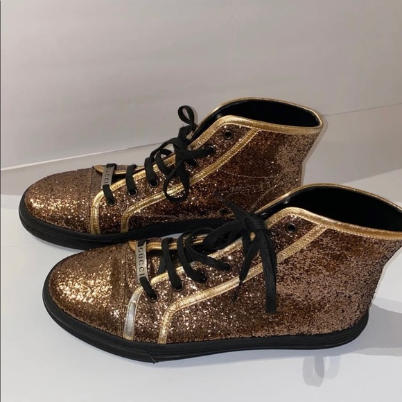 gold glitter gucci shoes